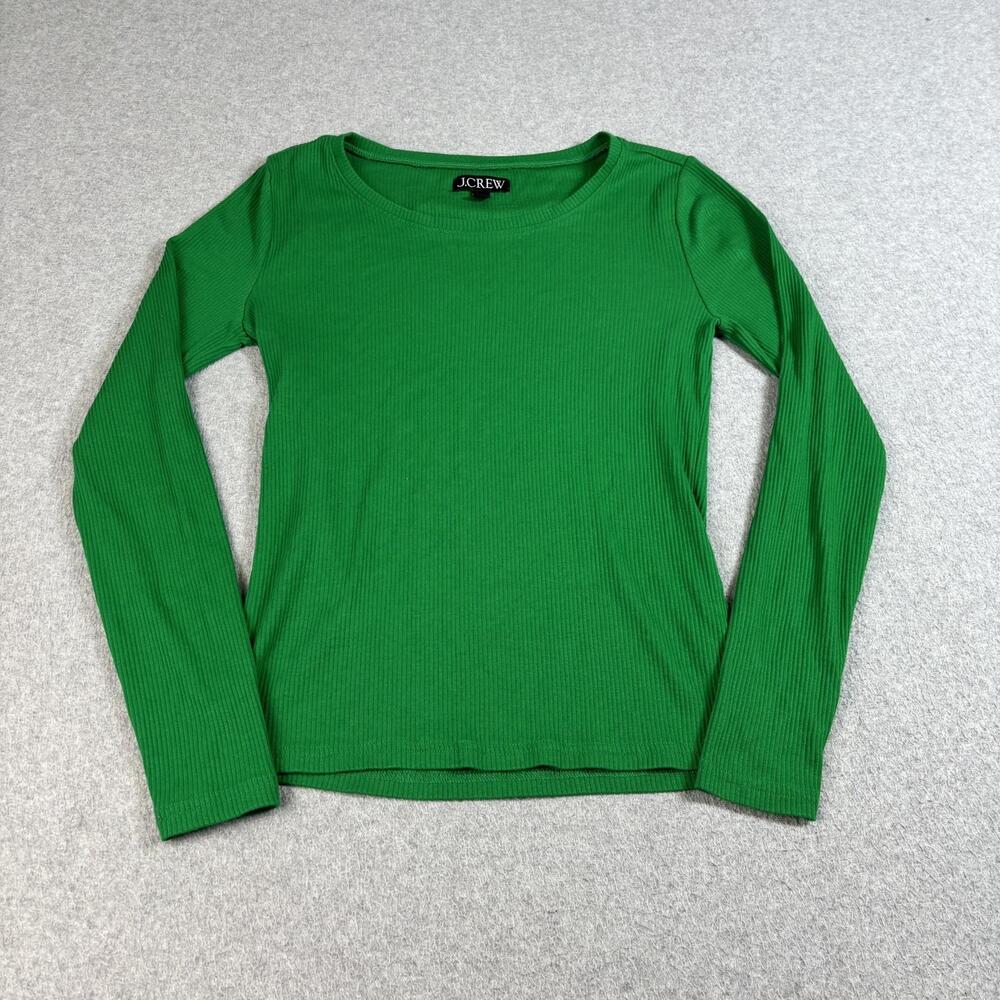 J Crew Shirt Women Small Green Ribbed Long Sleeve Stretch Comfortable Heritage